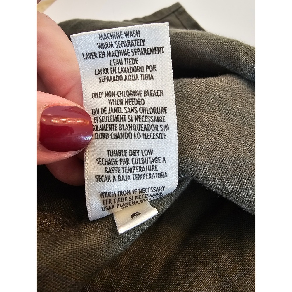 Petite Sophisticate Olive Green Linen Maxi Dress V-Neck Shell Button Slit Sz 0 - Picture 9 of 9